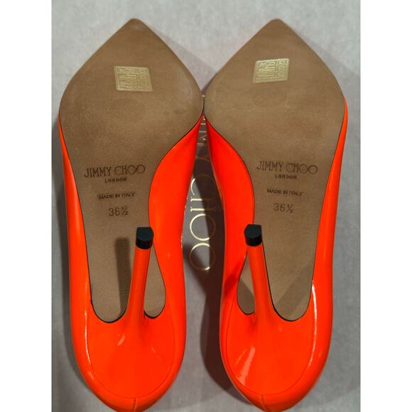 Jimmy Choo Love 100 Neon Orange Patent Leather Pumps Size 36.5 EU - Picture 12 of 12